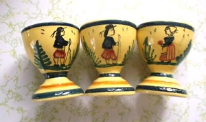 Tazas de huevo Quimper vintage (3) marcadas y numeradas 311 Francia amarillo Cottagecore - Imagen 1 de 12