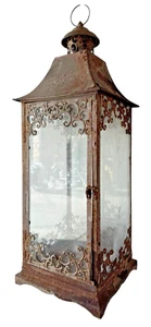 Antigua linterna colgante de vidrio y metal lámpara gótica vitrina estilo VICTORIANO - Imagen 1 de 18