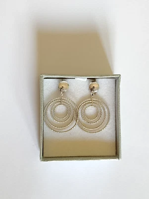 orecchini pendenti argento 925 cerchi cerchietti farfallina donna ragazza  - Immagine 1 di 4