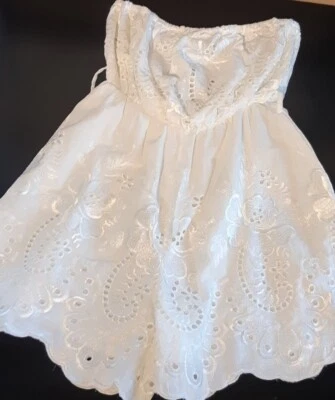 SABO Playsuit Romper Shorts Sz 8 Strapless White Eyelet Beach Party Summer Club - Image 1 of 4