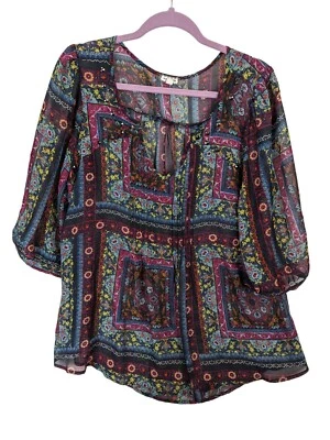 Sombra de ojos para mujer talla grande 0X Top estampado de flores transparentes tachuelas manga 3/4 bohemio Foto 1 de 4