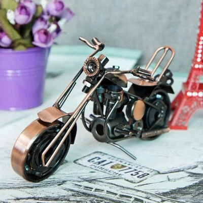 Vintage Handmade Metal Motorcycle Sculpture Iron Art Bike Model Home Bar Decor - Image 1 of 4