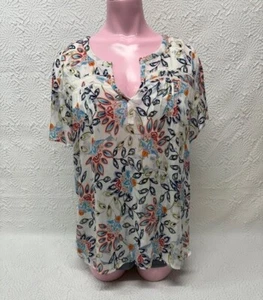 Daniel Rainn top donna M bianco floreale manica svasata girocollo scollo a V contadino boho - Foto 1 di 18