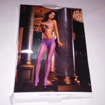 Baci Lingerie Stockings One Size 90-160 lbs Fishnet Mesh Solid Purple Seductive - Image 1 of 4