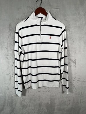 Polo Ralph Lauren Boys 1/4 Zip Mock Striped Pullover Sweater XL Off White Preppy - Image 1 of 4