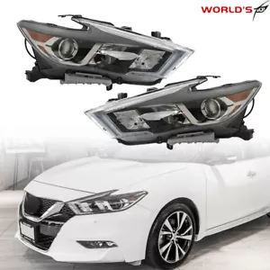 Headlights For nissan maxima S SL SV Halogen w/ LED DRL Black RH+LH 2016-2018 - Picture 1 of 15