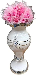 White & Silver Bodenvase Large 40x60cm - Sparkly Crushed Diamond Spiegelvase - Bild 1 von 6