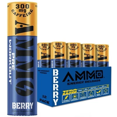 AmmoShots Energy drink powder Single 12ct pre workout 300mg Caffeine Zero Sugar - Image 1 of 4