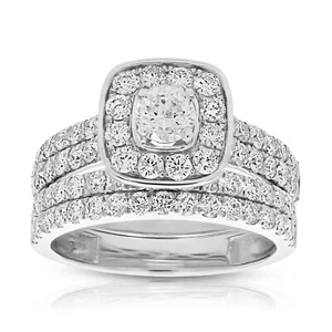 Diamond Wedding Ring Sets for Women 2 CT 14K White Gold Cushion Engagement Ring - Picture 1 of 16