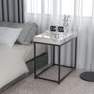 Rectangular End Table Sofa Side Table with Glass Top Modern Night Stand Mirrored - Picture 1 of 13