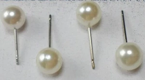 2 Pairs Vintage 925 Sterling Silver 6mm White Glass Pearl Earrings add Backs NEW - Picture 1 of 8