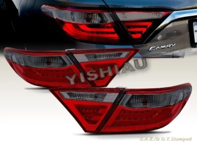 2015 2016 2017 TOYOTA CAMRY SEDAN RED SMOKE TAIL LIGHTS L.E.D 4 PIECES - Image 1 of 3