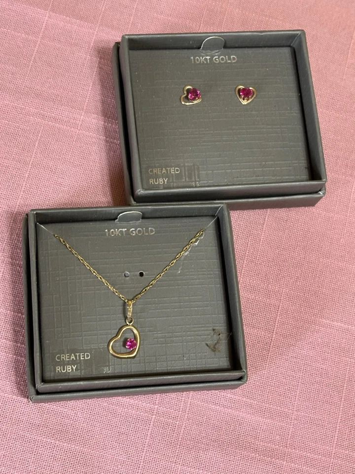 10k Gold With Lab Created Rubies, Necklace With Earrings. Never Out Of The Box - Image 1 of 1