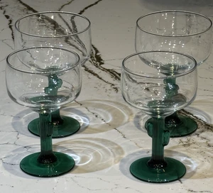 VTG Libbey Margarita Glasses Barware Green Ribbed Cactus Stem Clear Bowl (4) - Picture 1 of 4