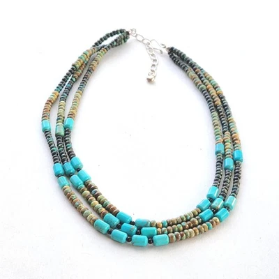 Jay King Multi Strand Necklace 18" African Turquoise New Blue Tan Western  - Image 1 of 4