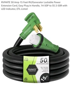 Cable generador RVMATE 50 amperios 15 pies y kit de caja de entrada de alimentación de 50 amperios pretaladrado 1... - Imagen 1 de 2
