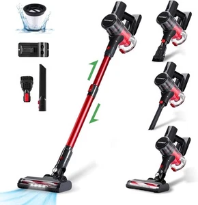 Cordless Vacuum Cleaner, 1L 16Kpa 49Mins Cleaners for Home, Black/Red - Picture 1 of 8