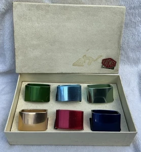 1970’s Vintage 6 Coloured Kaymet Anodised Aluminium Rectangular Napkin Rings Bxd - Picture 1 of 6