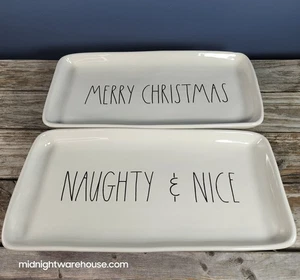 Rae Dunn Xmas Theme Merry Christmas / Naughty & Nice Serving Tray Platter Set - Picture 1 of 2