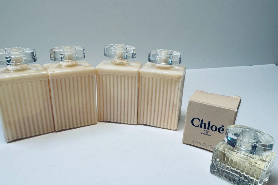 4 piezas) .Chloe Perfume Loción Corporal 1 oz/30 ml + 1 pieza) Chloe EDP 5 ml Foto 1 de 1