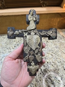 Vintage New Mexico Santos Kunst Kurkifix religiöse Bilder Kreuz Holz 6 1/2"  - Bild 1 von 9