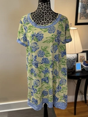 Vestido Aria Azul Amarillo Casa Talla XL Floral Botón Frontal Acogedor Camisón Algodón Foto 1 de 4