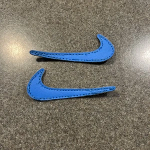 Nike Swoosh Patch Lot 2 Run Shoe Sneaker Skating Badge Logo Vinyl Blue 3” - Picture 1 of 3