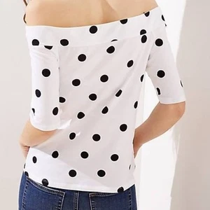 Loft modern casual polka dot off the shoulder white/black blouse top size xs - Picture 1 of 5