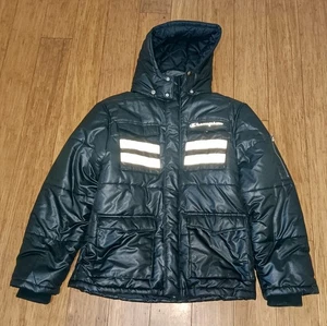 Champion Quilted Puffer Hooded Jacket Black Full Zipper Size Small (Larger Small - Picture 1 of 7