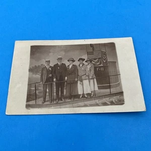 Submarine Backdrop F-11 Studio Portrait Early 1900s RPPC Patriotic Theme - Picture 1 of 2