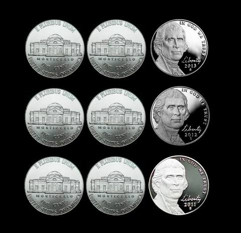 2011 2012 2013 P+D+S Jefferson Nickel Mint Proof Set & PD from Bank Rolls Cover