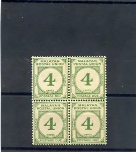 MALAYA Sc J8 (SG D2)**F-VF NH BLOQUE DE CUATRO $400 - Imagen 1 de 1