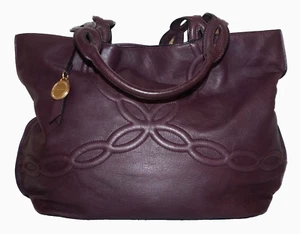 T. TAHARI Large Deep Plum Purple Leather Tote Handbag 12 x 13 - Picture 1 of 13