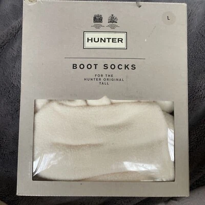Meias femininas Hunter creme original alta bota de lã tamanho G serve para 8-10 caixa aberta - Imagem 1 de 4