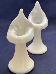 Antique Steuben F.Carder Art Nouveau Ivorene floriform blown glass JIP vases. - Picture 1 of 5