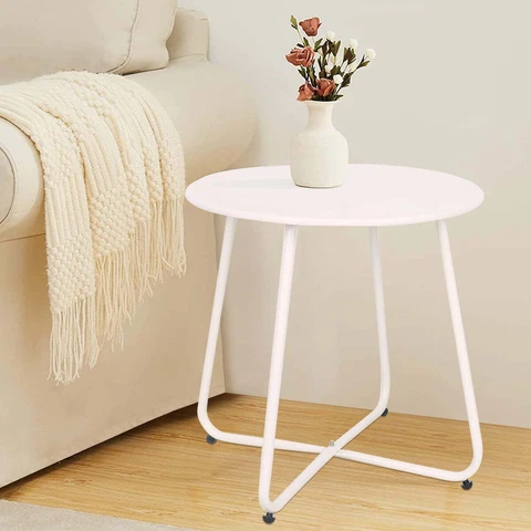 Metal Tray End Table Round Accent Coffee Side Table for Living Room Bedroom Cover