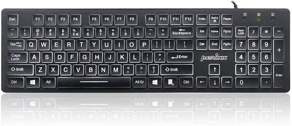 Perixx PERIBOARD-317 Wired Backlit USB Keyboard, Big Print Letter with White Ill - Image 1 of 4