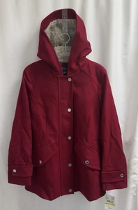 London Fog Sherpa-Lined Hood Wool-Blend Coat Women's Size Medium Red - Picture 1 of 10