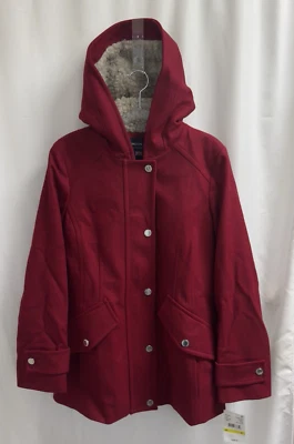 Abrigo para mujer London Fog forrado con capucha mezcla de lana talla mediana rojo Foto 1 de 4