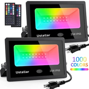 Ustellar 25W RGB LED Flood Light DIY Function 2 Pack IP66 for Garden Party Yard - Picture 1 of 7