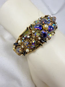 Bracelet Dragon s Breath and Easter Egg Enamel AB Rhinestones Hinged Gold Tone - Bild 1 von 10