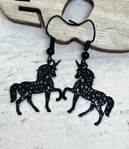 Black Unicorn Earrings Goth Fantasy Magic Festival Alternative - Picture 1 of 9