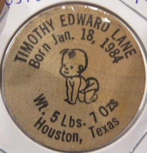Vintage Timothy Edward Lane Houston, TX Wooden Nickel - Medaille Texas - Bild 1 von 2