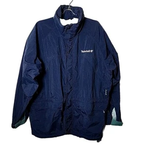 Timberland Men XL Weathergear Blue Rugged Wear Storable Hood Zip Jacket - Picture 1 of 7