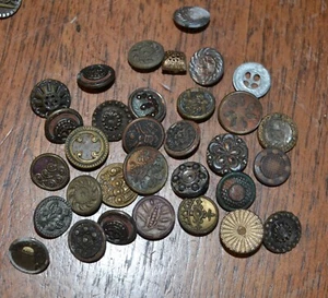 Antique Buttons LOT Black Onyx Glass Brass POD Military Pewter - Picture 1 of 24