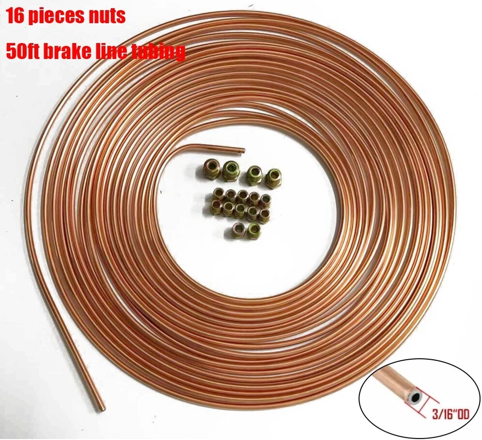 Комплект трубок тормозной магистрали железных медных 3/16 дюйма наружный диаметр рулон катушки 50 футов + фитинги 16 шт. 1 шт. - Изображение 1 из 4