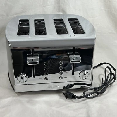 Krups KH734D50 4 Slice Wide-Slot Breakfast Toaster Bread Bagels Chrome Stainless - Image 1 of 4