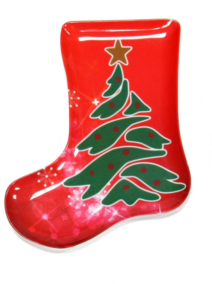 Modern Christmas Tree Stocking Shape 9.5" Plastic Serving Plate, Red Green - Image 1 of 1