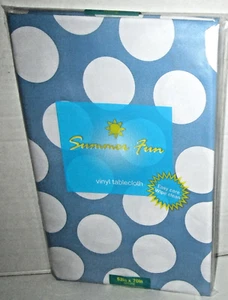SUMMER FUN Vinyl Tablecloth ~ BLUE W/ WHITE CIRCLES ~ 52" x 70" - Picture 1 of 1