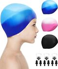 3Pack Kids Swim Cap for Boys Girls,Unisex Silicone Swimming Caps for 3-8 Toddler